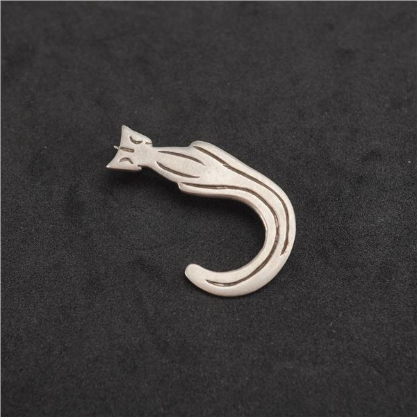Sterling Silver Stylized Cat Brooch Pin