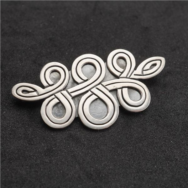Taxco Sterling Silver Celtic Knot Scroll Brooch