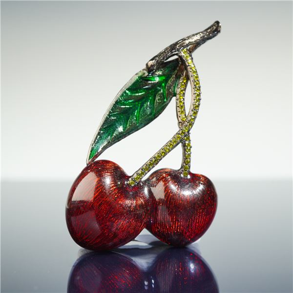 Valentino Italy Luxury Enamel Cherry Brooch