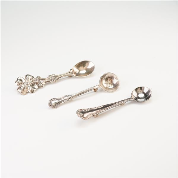 3pc Fine Arts, Beau, and Easterling Sterling Silver Spoon Brooches