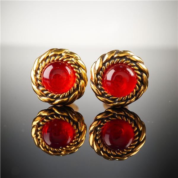 Chanel Gripoix Red Cabochon Earrings