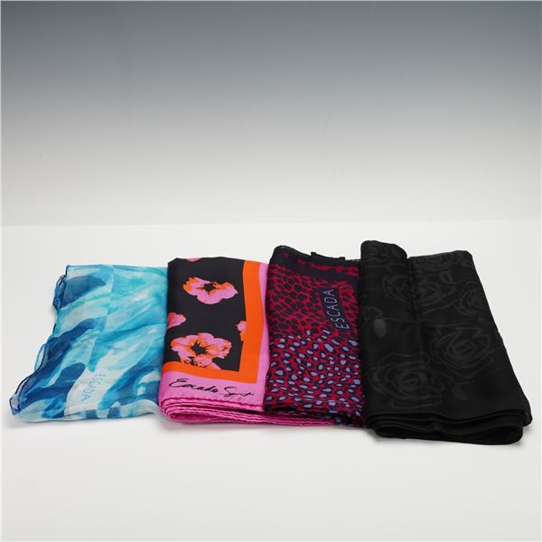 A Group of Four Escada Silk Scarves, Various Designs