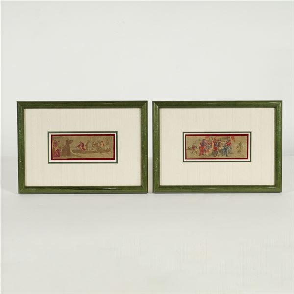 2pc Victorian Woven Silk Stevengraphs Depicting Christopher Columbus