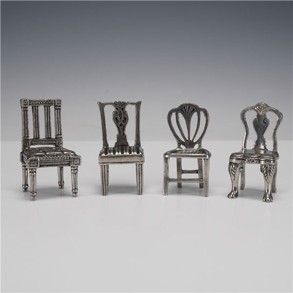 A Set of Four Williamsburg Kirk Stieff Pewter Miniature Chairs