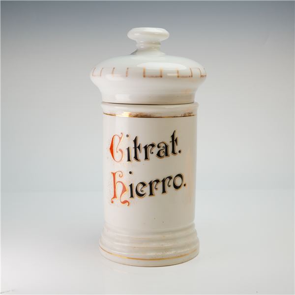 Porcelain Apothecary Jar with Lid and Gilded Label