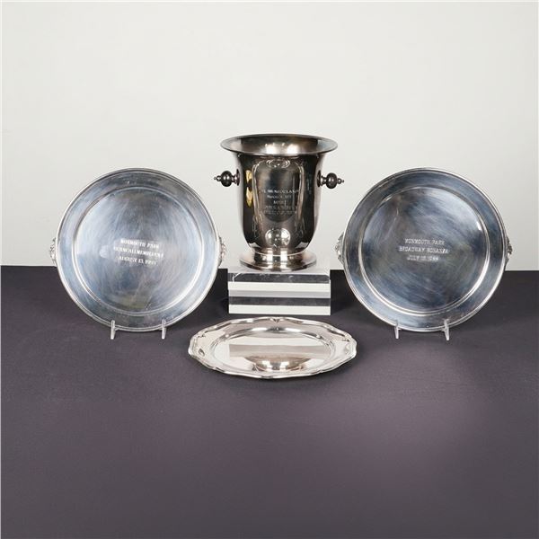 4pc Silver-Plated Horse Racing Trophy and Engraved Salvers