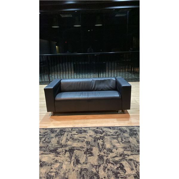BLACK LEATHER APARTMENT SIZE SMALL SOFA - APPROX. 6FT
