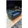 Image 2 : BLACK LEATHER APARTMENT SIZE SMALL SOFA - APPROX. 6FT