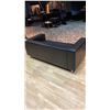 Image 4 : BLACK LEATHER APARTMENT SIZE SMALL SOFA - APPROX. 6FT