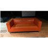 Image 1 : ORANGE LEATHER APARTMENT SIZE SMALL SOFA - APPROX. 6FT