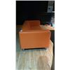 Image 2 : ORANGE LEATHER APARTMENT SIZE SMALL SOFA - APPROX. 6FT
