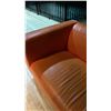 Image 3 : ORANGE LEATHER APARTMENT SIZE SMALL SOFA - APPROX. 6FT