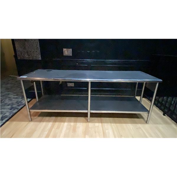 STAINLESS STEEL COMMERCIAL PREP TABLE - APPROX. 8FT X 2 1/2FT X 3FT HIGH