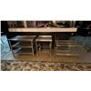 Image 1 : 2 SMALL STAINLESS STEEL PREP TABLES AND SMALL ULINE METAL SHELF