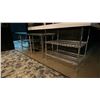 Image 2 : 2 SMALL STAINLESS STEEL PREP TABLES AND SMALL ULINE METAL SHELF