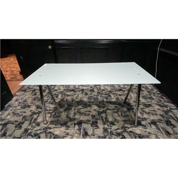 GLASS WITH CHROME LEGS DINNING TABLE - APPROX. 6FT X 3FT X 3FT HIGH