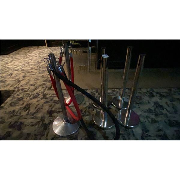 GROUP OF 6 PORTABLE STANCHION & VELVET ROPE CROWD CONTROL STANDS