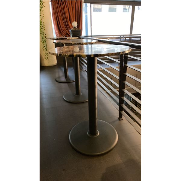 30" DIAMETER ROUND MARBLE TOP WITH BLACK METAL PEDESTAL BASE BAR TABLE -  42" HIGH