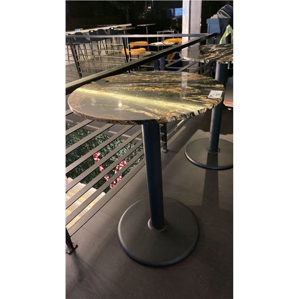 30" DIAMETER ROUND MARBLE TOP WITH BLACK METAL PEDESTAL BASE BAR TABLE -  42" HIGH