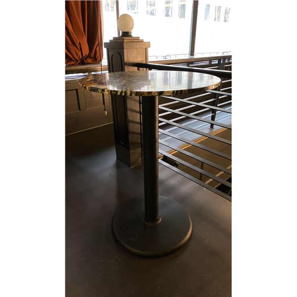 30" DIAMETER ROUND MARBLE TOP WITH BLACK METAL PEDESTAL BASE BAR TABLE -  42" HIGH