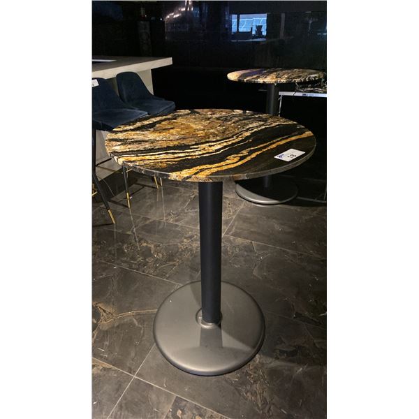 30" DIAMETER ROUND MARBLE TOP WITH BLACK METAL PEDESTAL BASE BAR TABLE -  42" HIGH