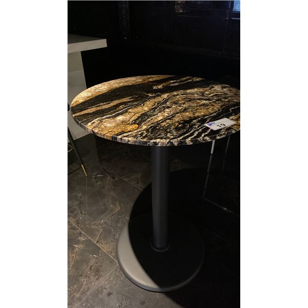 30" DIAMETER ROUND MARBLE TOP WITH BLACK METAL PEDESTAL BASE BAR TABLE -  42" HIGH