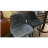 Image 3 : PAIR OF BAR STOOLS - BLUE CORDUROY FABRIC WITH BLACK & BRASS METAL LEGS