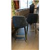 Image 4 : PAIR OF BAR STOOLS - BLUE CORDUROY FABRIC WITH BLACK & BRASS METAL LEGS