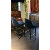 Image 5 : PAIR OF BAR STOOLS - BLUE CORDUROY FABRIC WITH BLACK & BRASS METAL LEGS