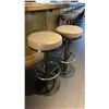 Image 2 : PAIR OF BAR STOOLS - BEIGE LEATHER PADDED CUSHION SEATS WITH METAL BASES