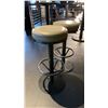 Image 3 : PAIR OF BAR STOOLS - BEIGE LEATHER PADDED CUSHION SEATS WITH METAL BASES