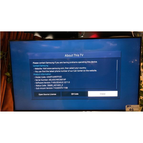 SAMSUNG 42" TV WITH REMOTE AND WALL MOUNT ATTACHMENT *BUYER WILL REQUIRE LADDER & TOOLS TO DETACH...