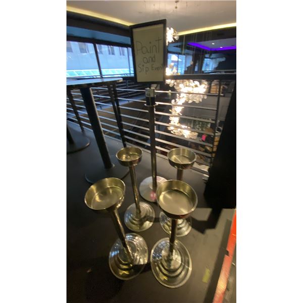 GROUP OF 5 CHROME FINISHED PEDESTAL STANDS