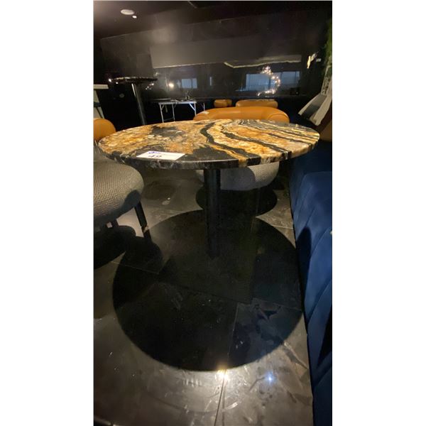 MARBLE TOP WITH BLACK METAL PEDESTAL BASE BAR TABLE -30" DIAMETER X  27 1/2" HIGH