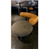 Image 2 : TWO TONE PADDED LOUNGE CHAIR - LIGHT BROWN LEATHER BACKREST & GREY FABRIC SEAT WITH BLACK METAL L...
