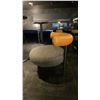 Image 3 : TWO TONE PADDED LOUNGE CHAIR - LIGHT BROWN LEATHER BACKREST & GREY FABRIC SEAT WITH BLACK METAL L...