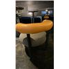 Image 4 : TWO TONE PADDED LOUNGE CHAIR - LIGHT BROWN LEATHER BACKREST & GREY FABRIC SEAT WITH BLACK METAL L...