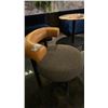 Image 2 : TWO TONE PADDED LOUNGE CHAIR - LIGHT BROWN LEATHER BACKREST & GREY FABRIC SEAT WITH BLACK METAL L...