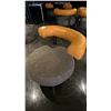 Image 2 : TWO TONE PADDED LOUNGE CHAIR - LIGHT BROWN LEATHER BACKREST & GREY FABRIC SEAT WITH BLACK METAL L...