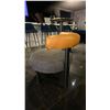 Image 3 : TWO TONE PADDED LOUNGE CHAIR - LIGHT BROWN LEATHER BACKREST & GREY FABRIC SEAT WITH BLACK METAL L...