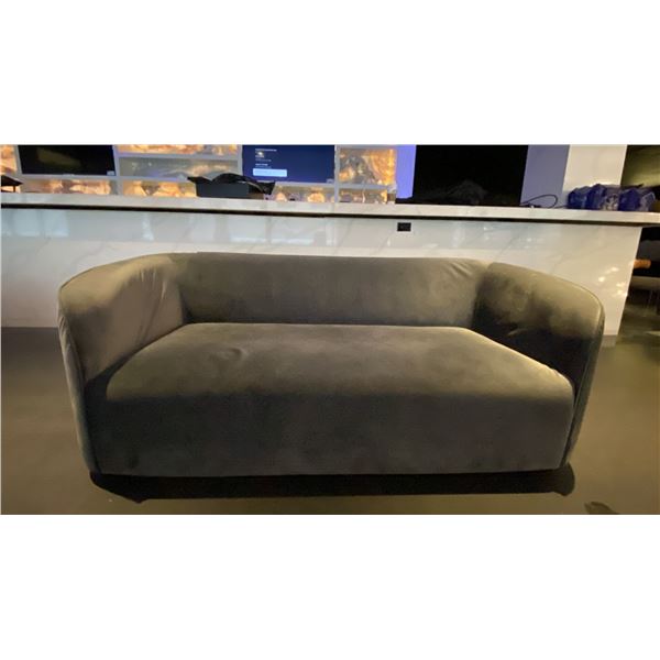 GREY SUEDE APARTMENT SIZE SOFA - APPROX.6FT
