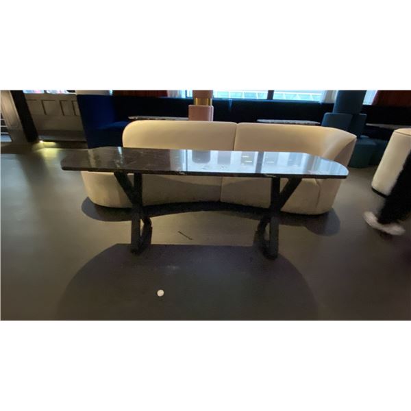 BLACK & GREY MARBLE TOP COCKTAIL TABLE WITH BLACK METAL LEGS 62" X 20" X 24" HIGH