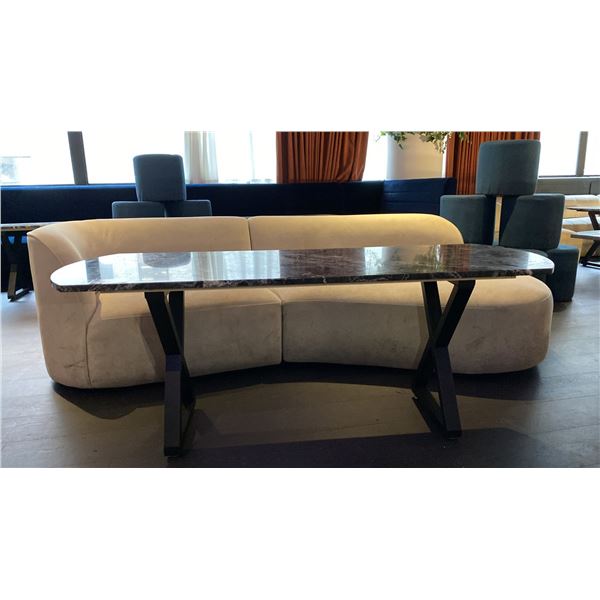BLACK & GREY MARBLE TOP COCKTAIL TABLE WITH BLACK METAL LEGS 62" X 20" X 24" HIGH