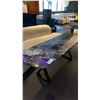 Image 2 : BLACK & GREY MARBLE TOP COCKTAIL TABLE WITH BLACK METAL LEGS 62" X 20" X 24" HIGH