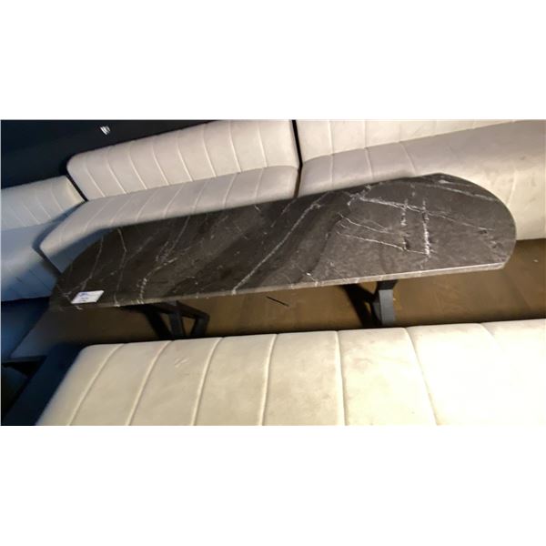 BLACK & GREY MARBLE TOP COCKTAIL TABLE WITH BLACK METAL LEGS 62" X 20" X 24" HIGH