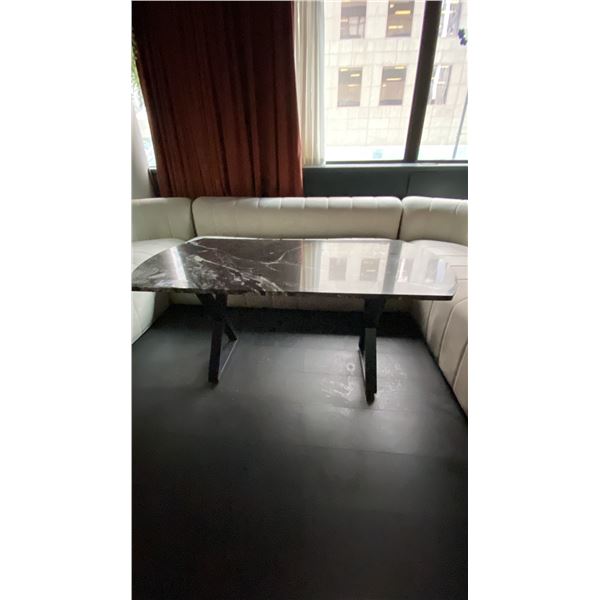 BLACK & GREY MARBLE TOP COCKTAIL TABLE WITH BLACK METAL LEGS 50" X 25" X 24" HIGH