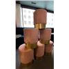 Image 1 : GROUP OF (6) PINK FABRIC UPHOLSTERED FOOTSTOOLS WITH BRASS ACCENTS