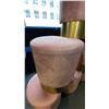 Image 2 : GROUP OF (6) PINK FABRIC UPHOLSTERED FOOTSTOOLS WITH BRASS ACCENTS