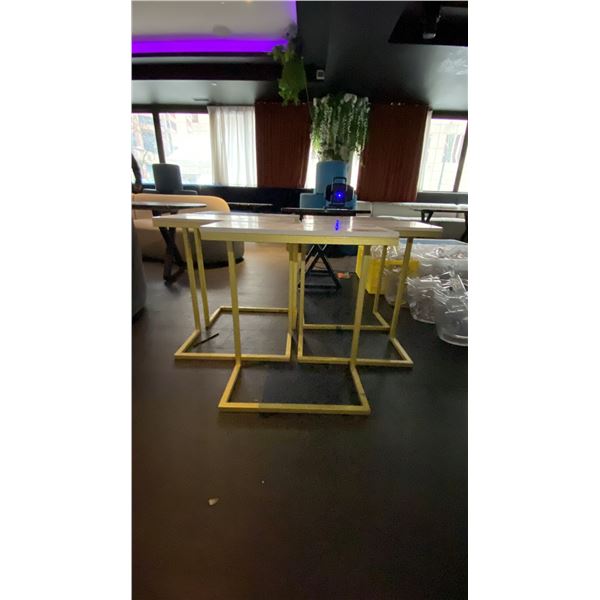GROUP OF (5) WHITE MARBLE TOP WITH BRASS LEGS SOFA SIDE TABLES
