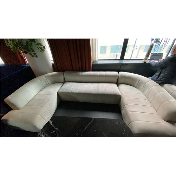 3 PCS. U-SHAPED BEIGE SUEDE UPHOLSTERED SECTIONAL SOFA